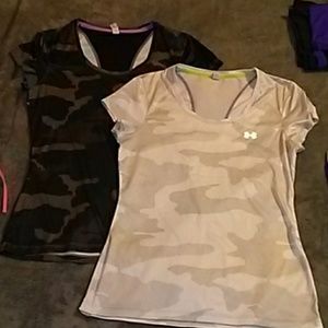 2 women's heat gear tops under armour